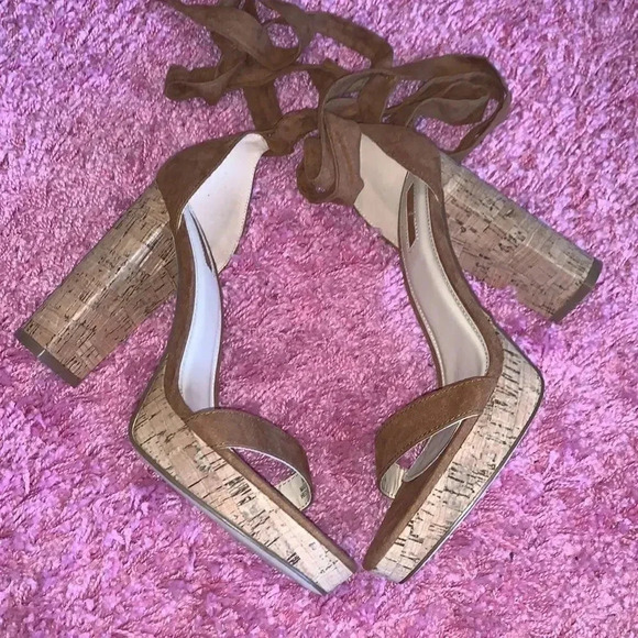 Forever21 Cork Heel Tie Up Pumps - Picture 2 of 6